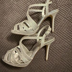 Glamorous Silver Glitter Heels